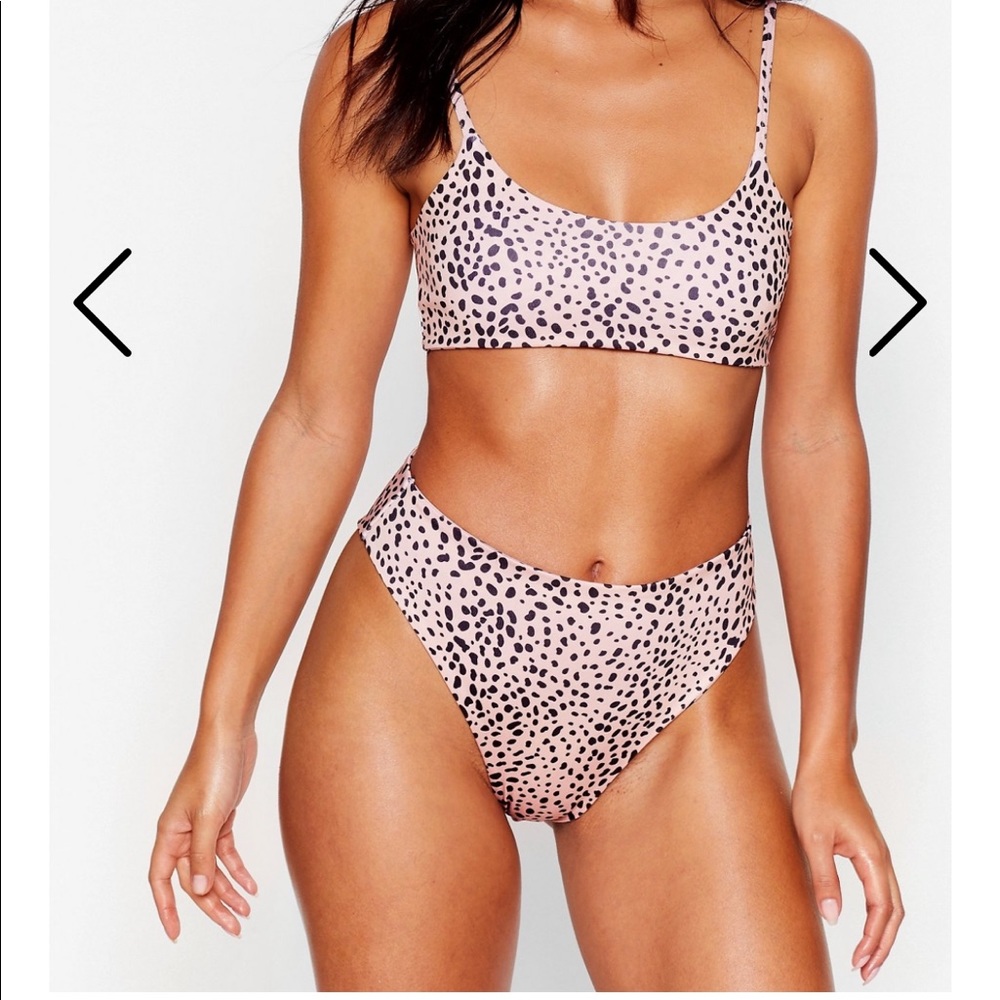 Pink and black two piece swimsuit